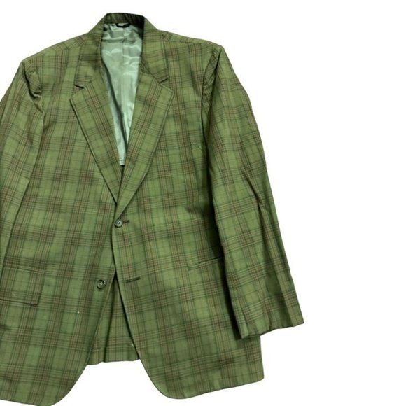 60s VTG Green Plaid 2 Button Sports Coat Blazer Town Craft JC Penney 40R NICE - Picture 4 of 10